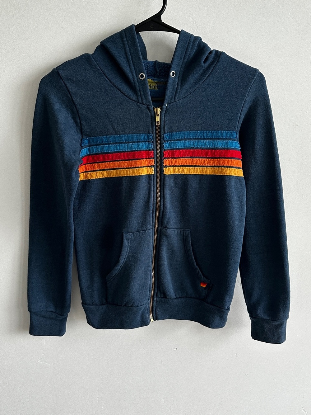 Aviator Nation Kid’s Unisex 5 STRIPE HOODIE Royal Blue Size 10